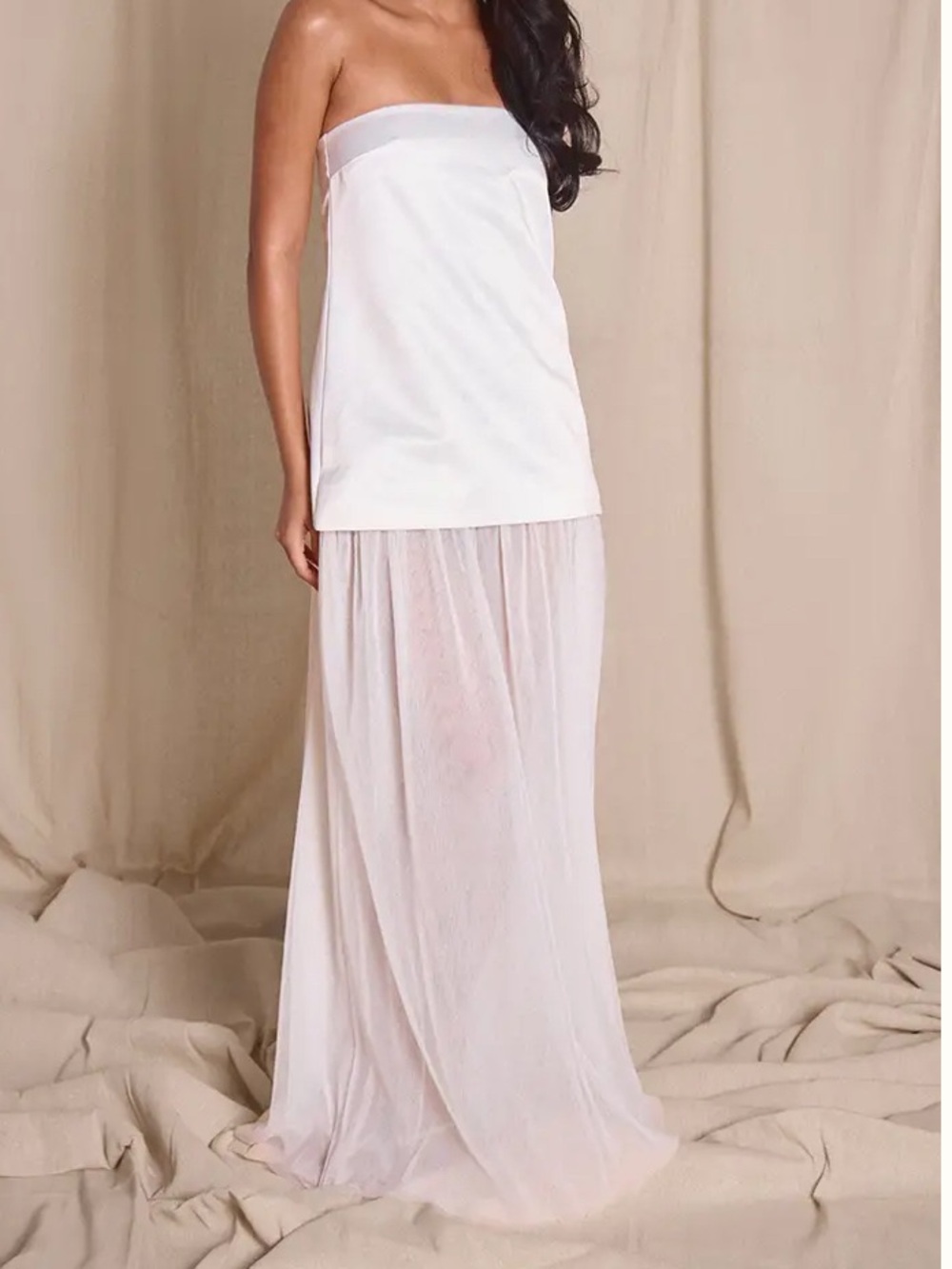 Women’s White Strapless Layered Maxi dress